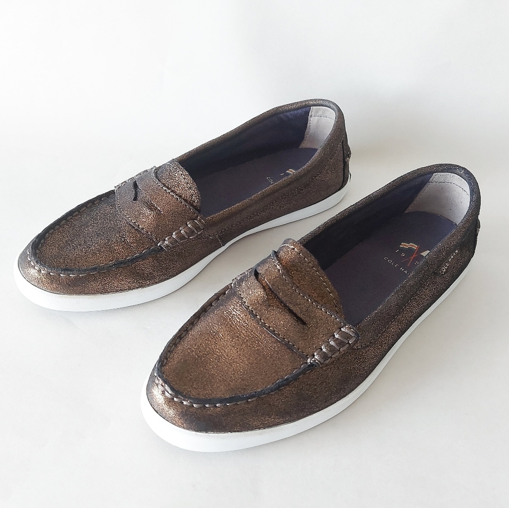 Cole Haan Women Nantucket Penny Loafers Size 6 Metallic Shimmery Campus Slip-on
